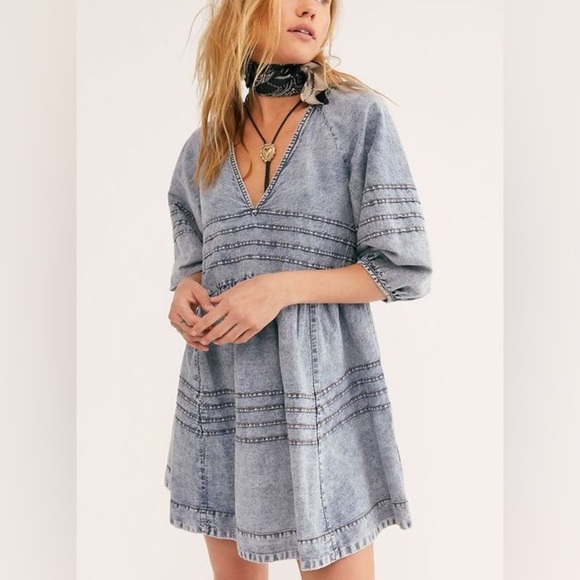 Free People Dresses & Skirts - Free People Sweet Surrender Denim Mini Dress Cotton